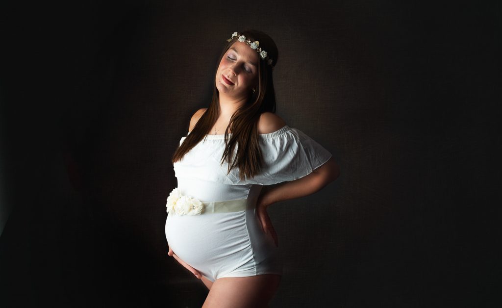 Beautiful Mother poses in studio